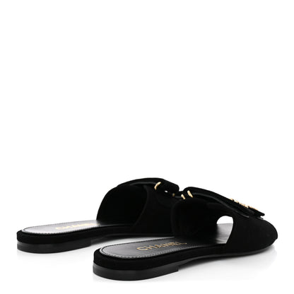 Chanel Suede Kidskin Velcro Crystal CC Mules 38.5 Black 5 of 10
