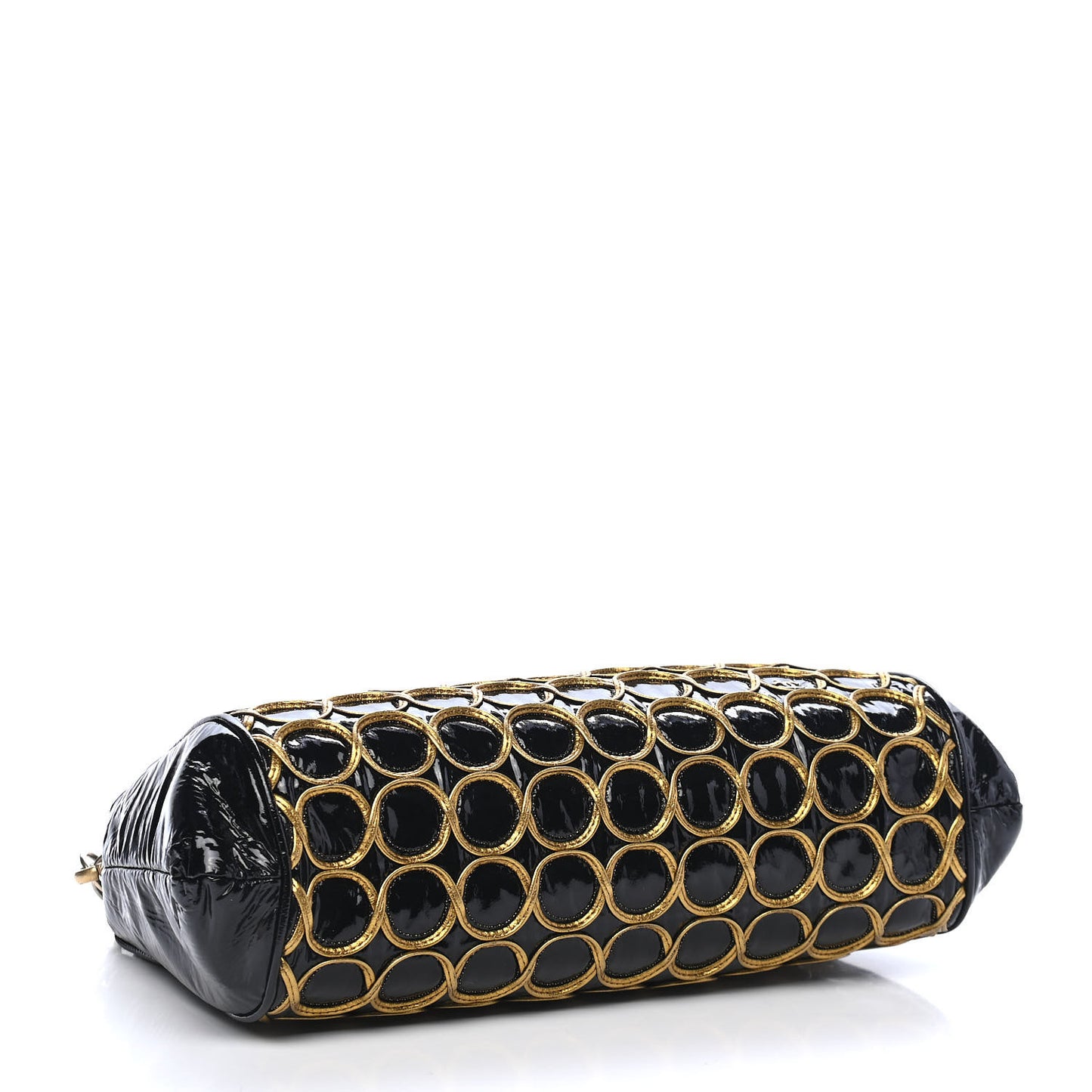 Patent Embroidered Clutch With Chain Black Gold