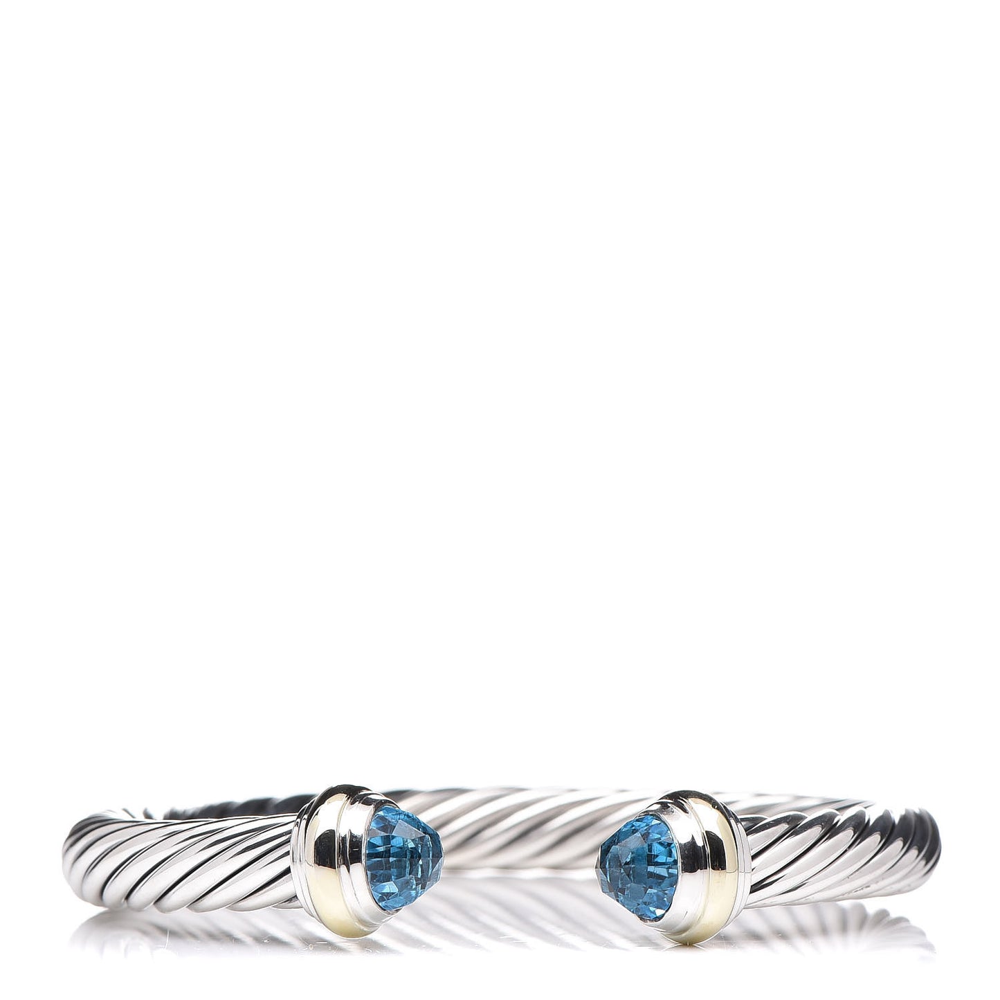 Sterling Silver 14K Yellow Gold Blue Topaz 7mm Cable Classics Bracelet