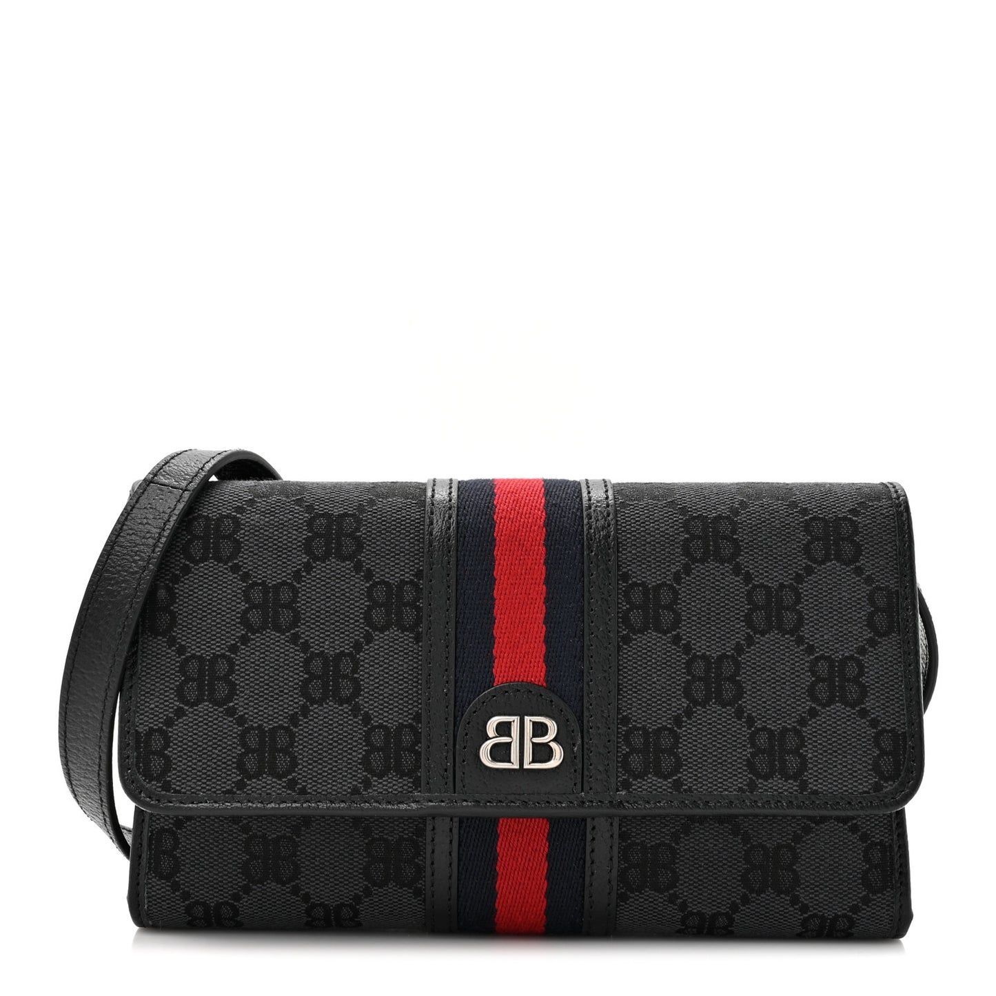 X BALENCIAGA BB Monogram Web Ophidia Crossbody Wallet Black