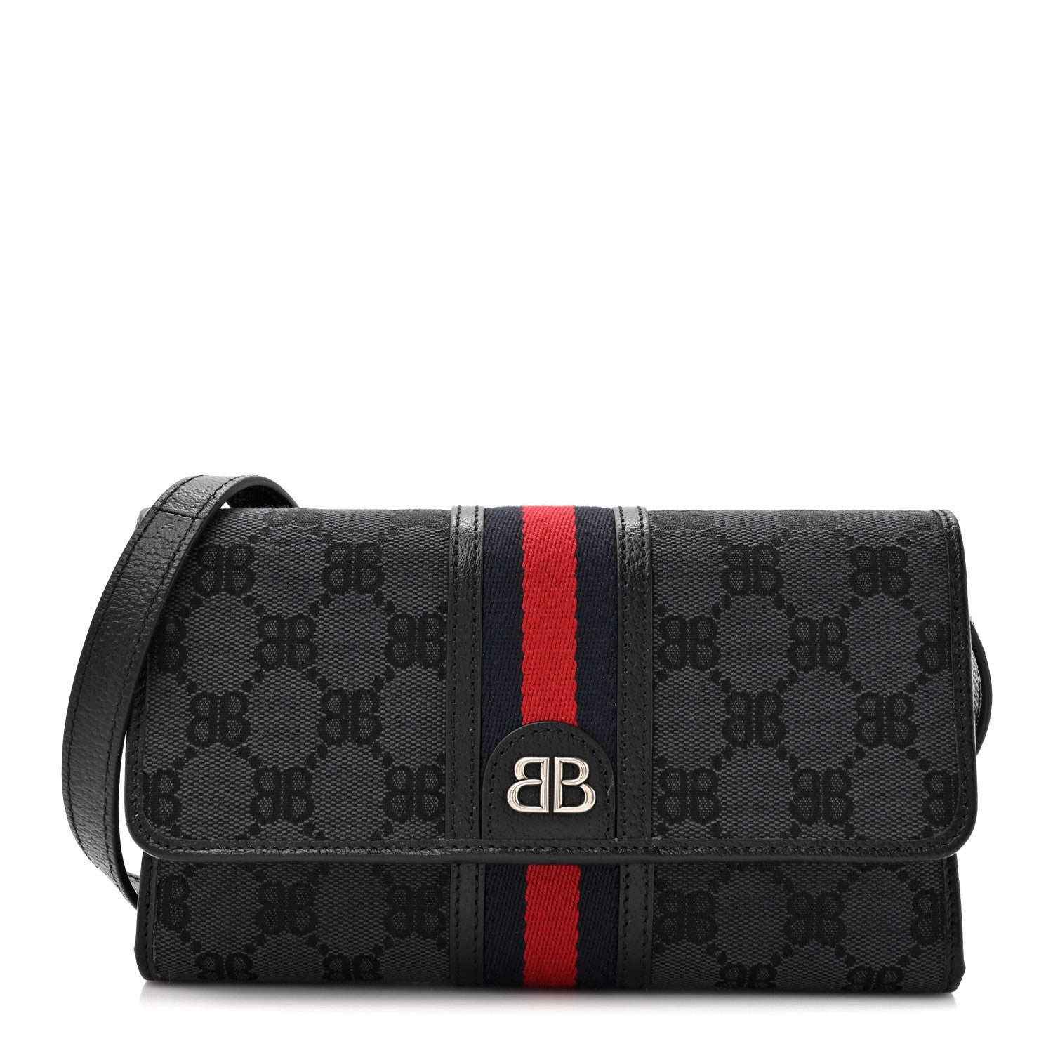 Gucci X BALENCIAGA BB Monogram Web Ophidia Crossbody Wallet Black 1 of 11