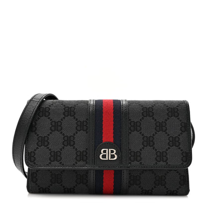 Gucci X BALENCIAGA BB Monogram Web Ophidia Crossbody Wallet Black 1 of 11
