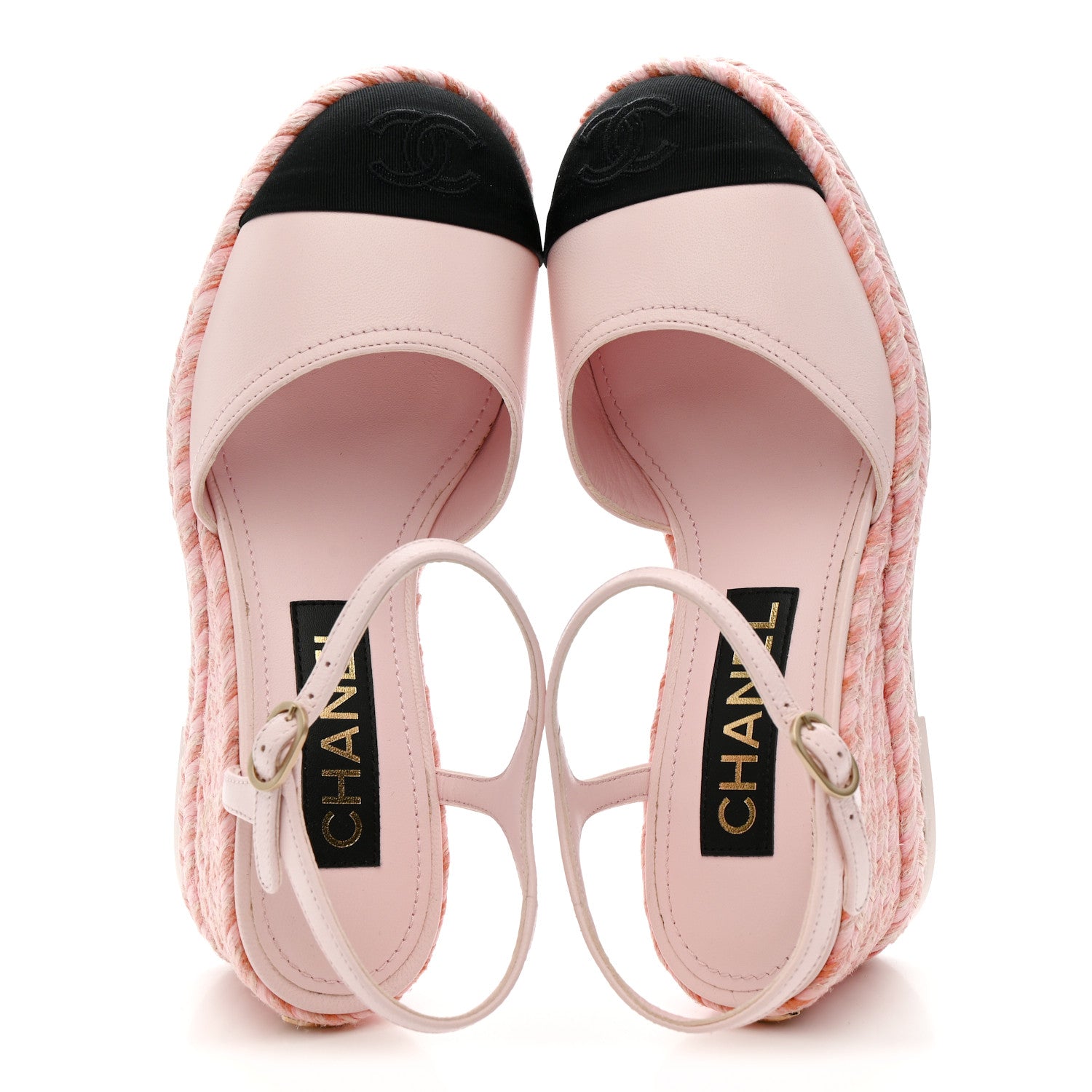 Chanel Lambskin Grosgrain CC Espadrilles Wedges 35 Pink Black 2 of 10