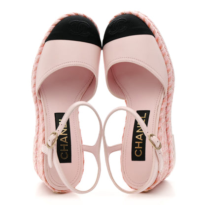 Chanel Lambskin Grosgrain CC Espadrilles Wedges 35 Pink Black 2 of 10