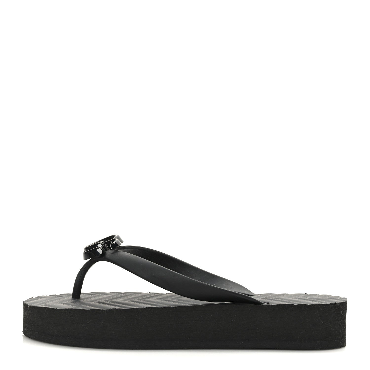 Gucci Rubber Chevron Womens GG Thong Sandals 36 Black 1 of 7