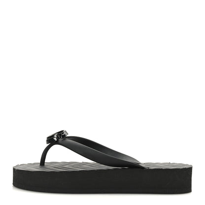 Gucci Rubber Chevron Womens GG Thong Sandals 36 Black 1 of 7