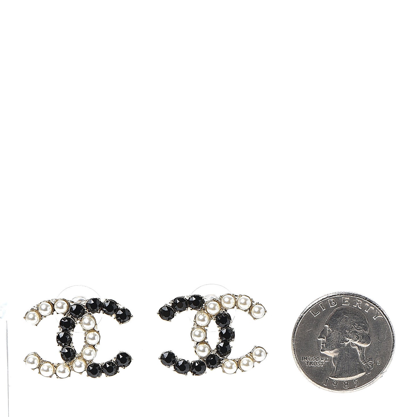 Resin Pearl CC Dazzling Domino Earrings Gold Black