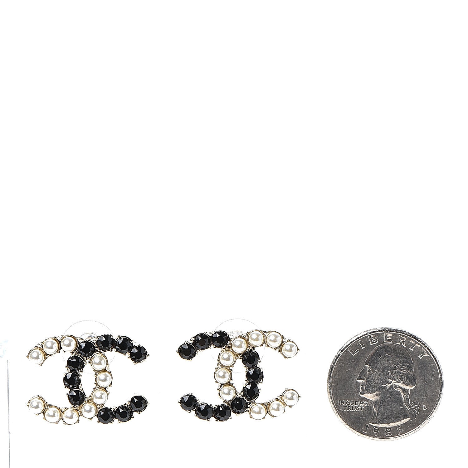 Chanel Resin Pearl CC Dazzling Domino Earrings Gold Black 2 of 5