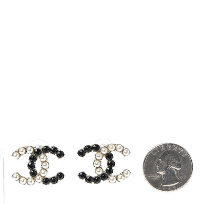 Chanel Resin Pearl CC Dazzling Domino Earrings Gold Black 2 of 5