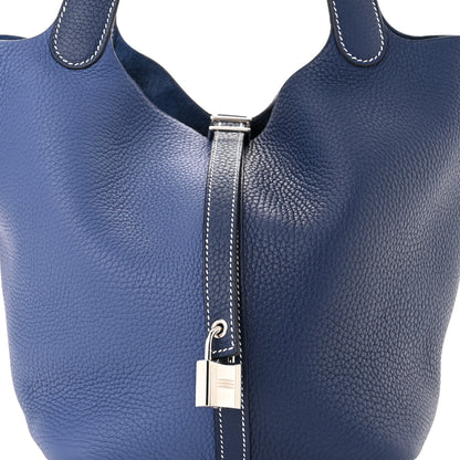 Hermes Taurillon Clemence Casaque Picotin Lock 22 MM Bleu Saphir Bleu Brighton 8 of 10
