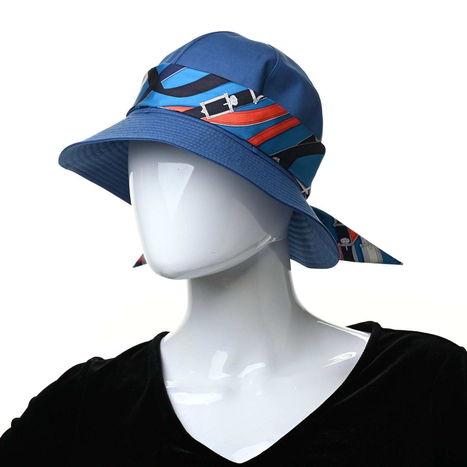 Hermes Cotton Femme Ninon Serge Twilly Hat 58 Bleu Indigo Bleu Zanzibar 2 of 6
