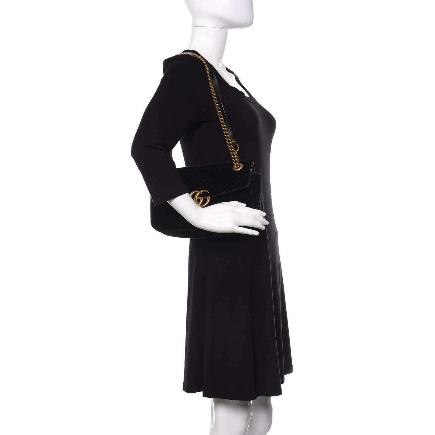 Velvet Matelasse Small GG Marmont Shoulder Bag Black