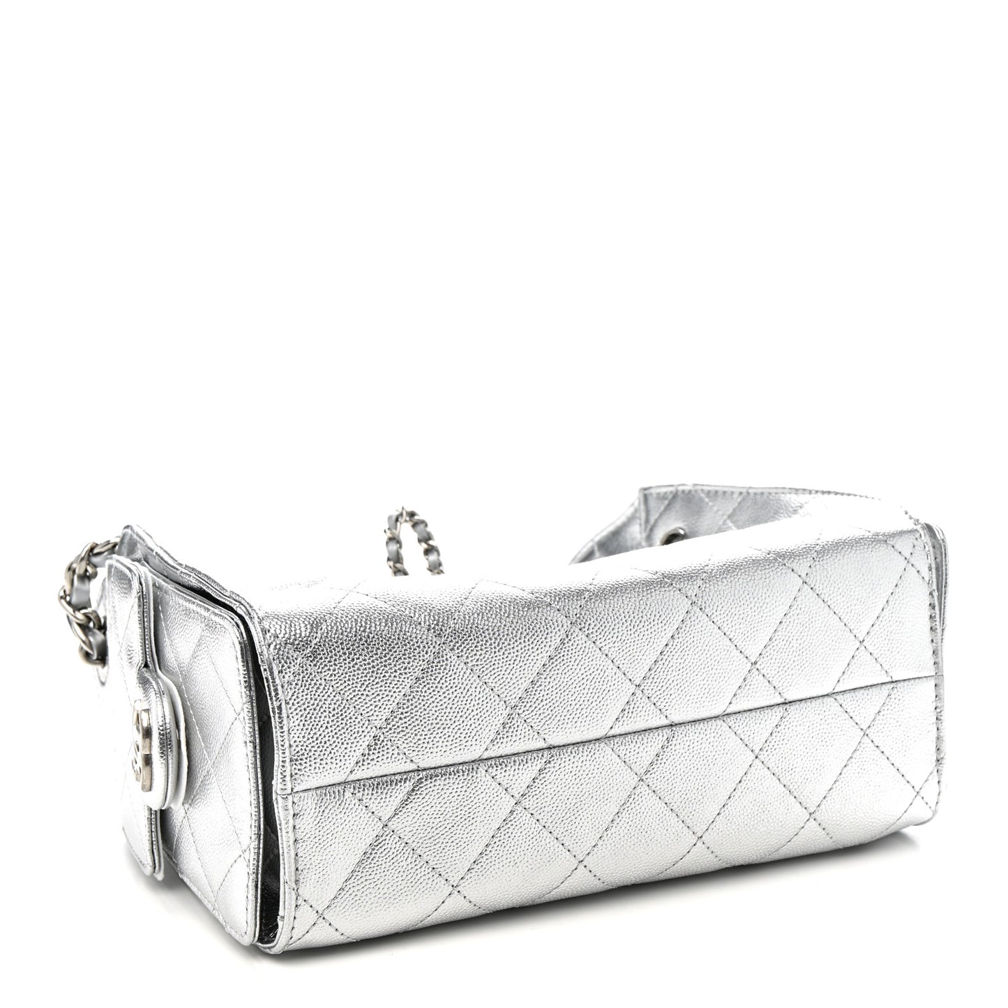 Metallic Caviar Quilted Mini Chanel 25 Handbag Silver