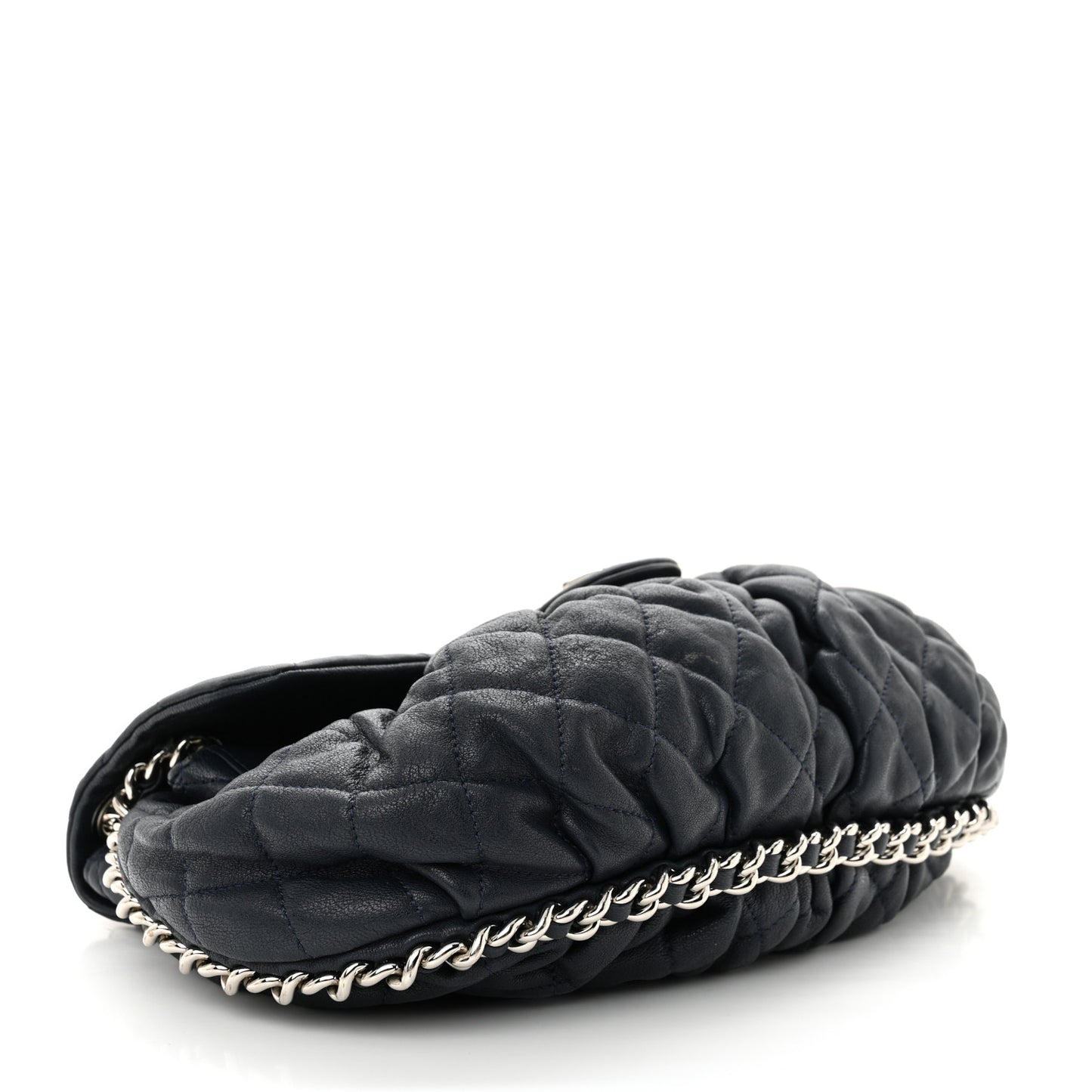 Washed Lambskin Quilted Medium Chain Around Messenger Navy Blue