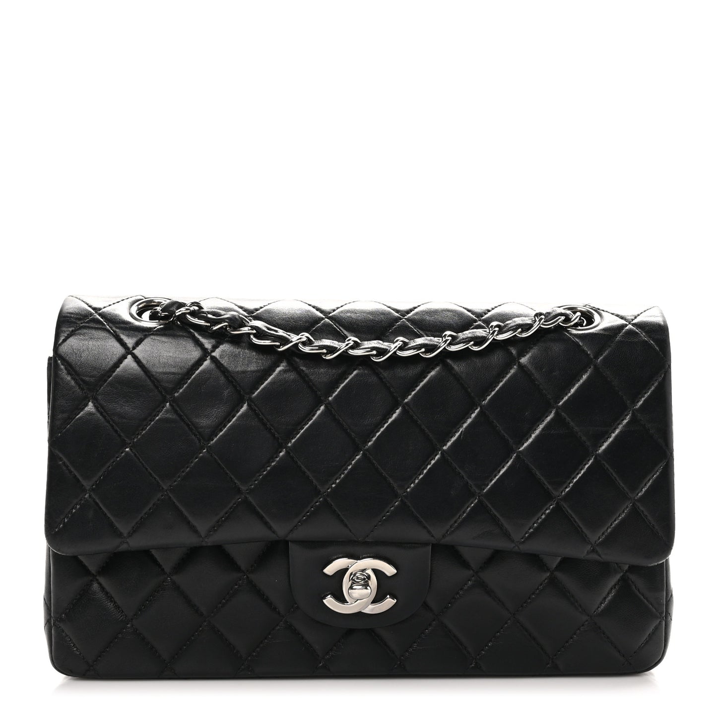 Lambskin Quilted Medium Double Flap Black