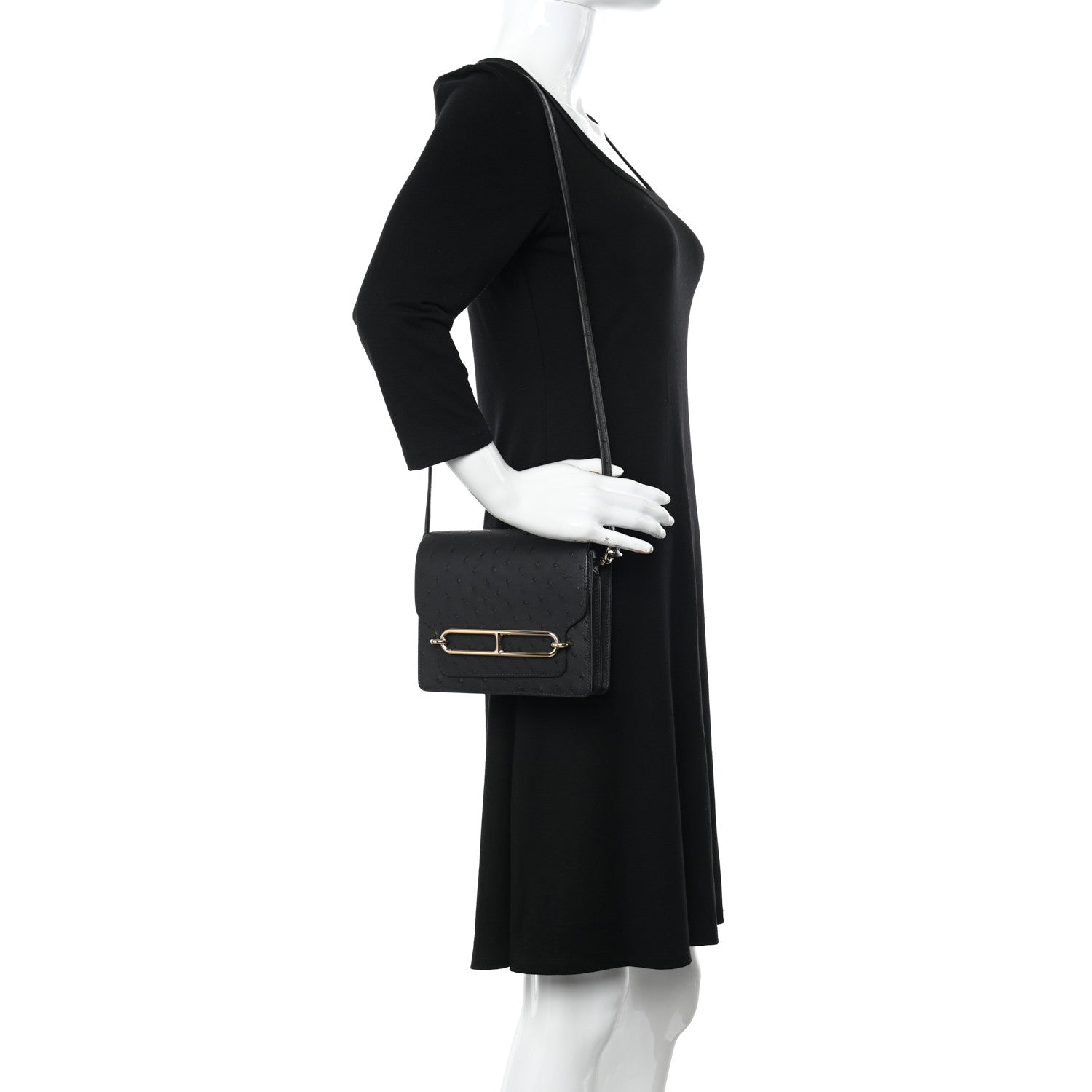 Hermes Ostrich Mini Sac Roulis Black 2 of 10