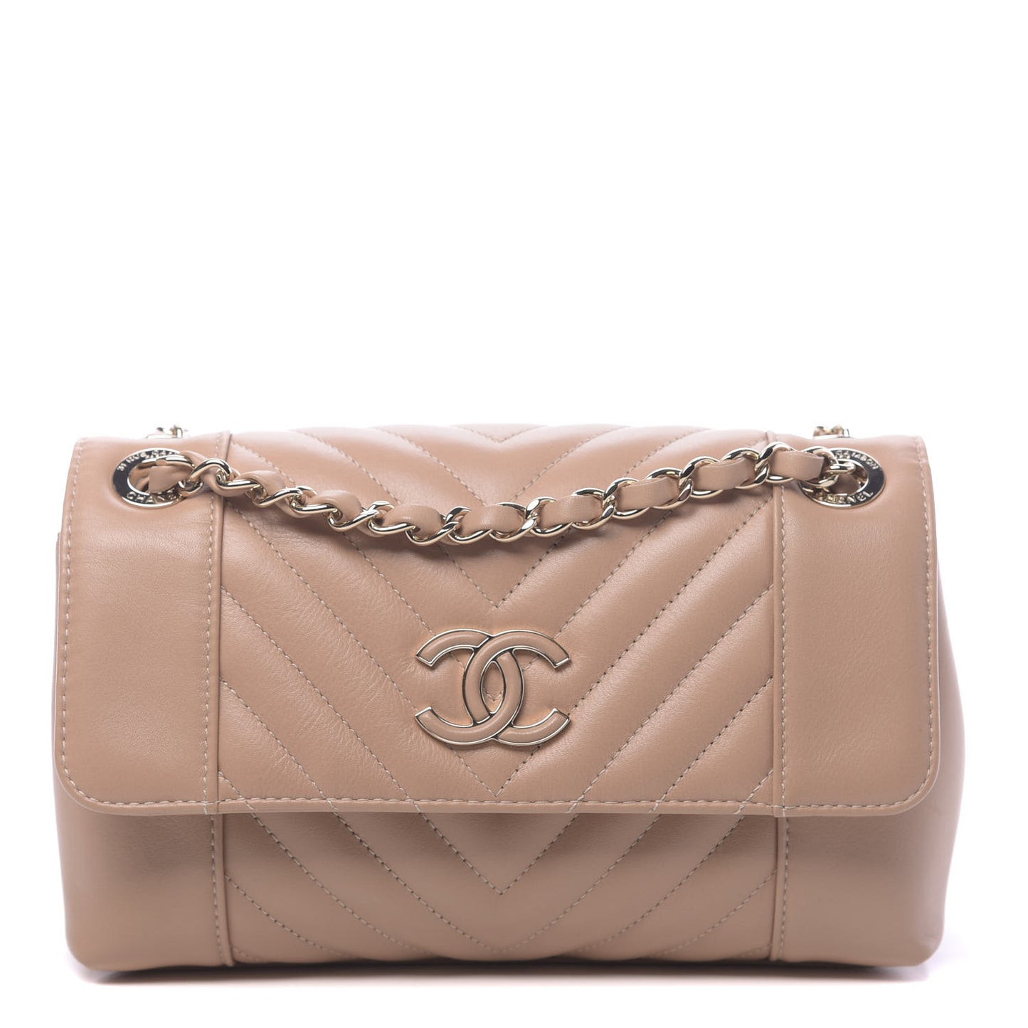 Calfskin Quilted Small Daily Chevron Flap Beige