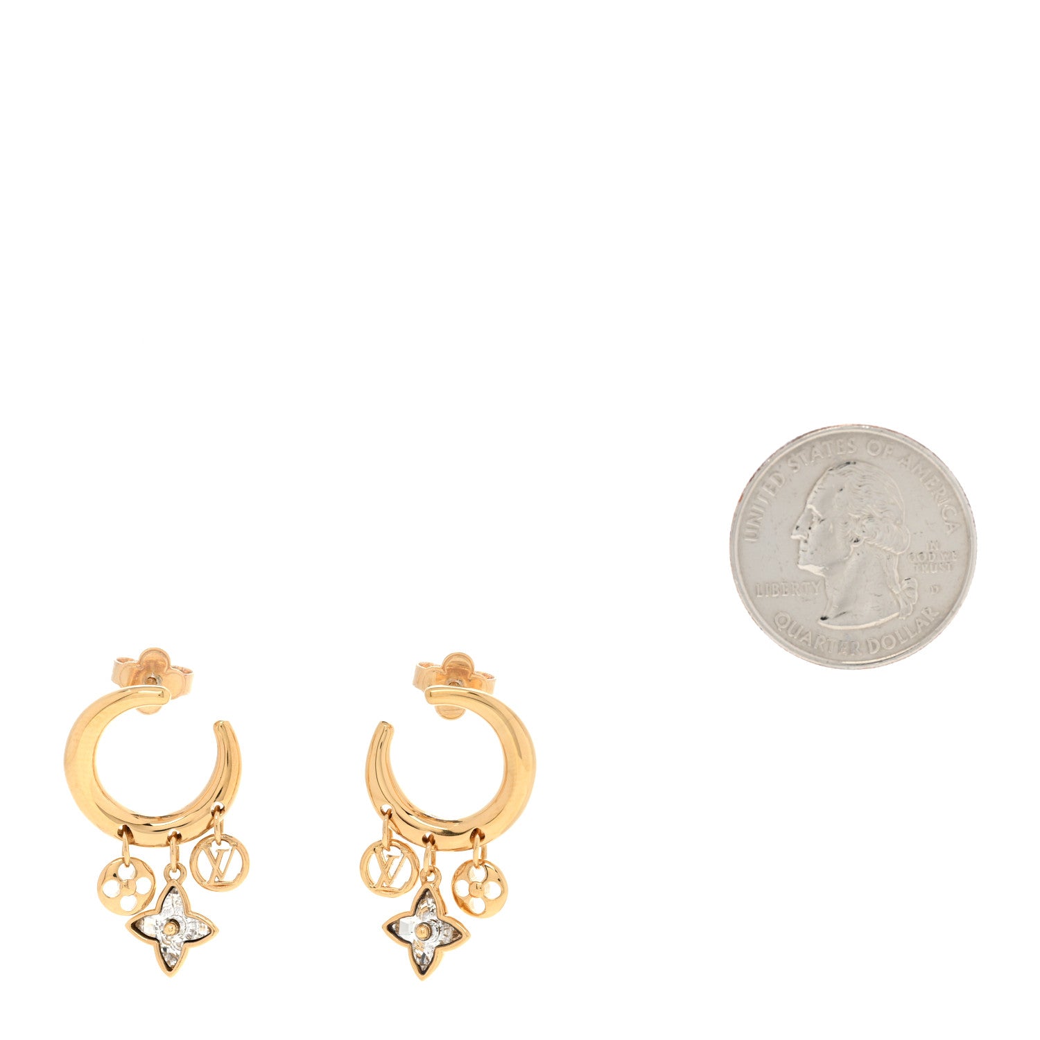 Louis Vuitton Metal Crystal My Blooming Hoop Earrings Gold 2 of 4