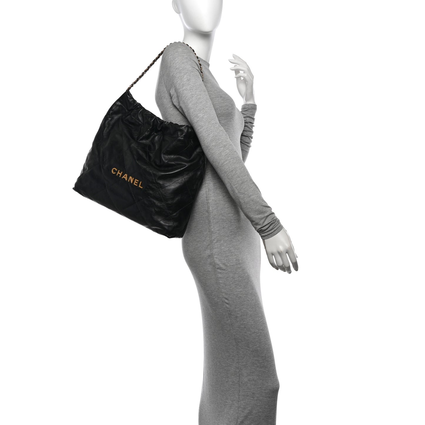 Shiny Calfskin Quilted Chanel 22 Black