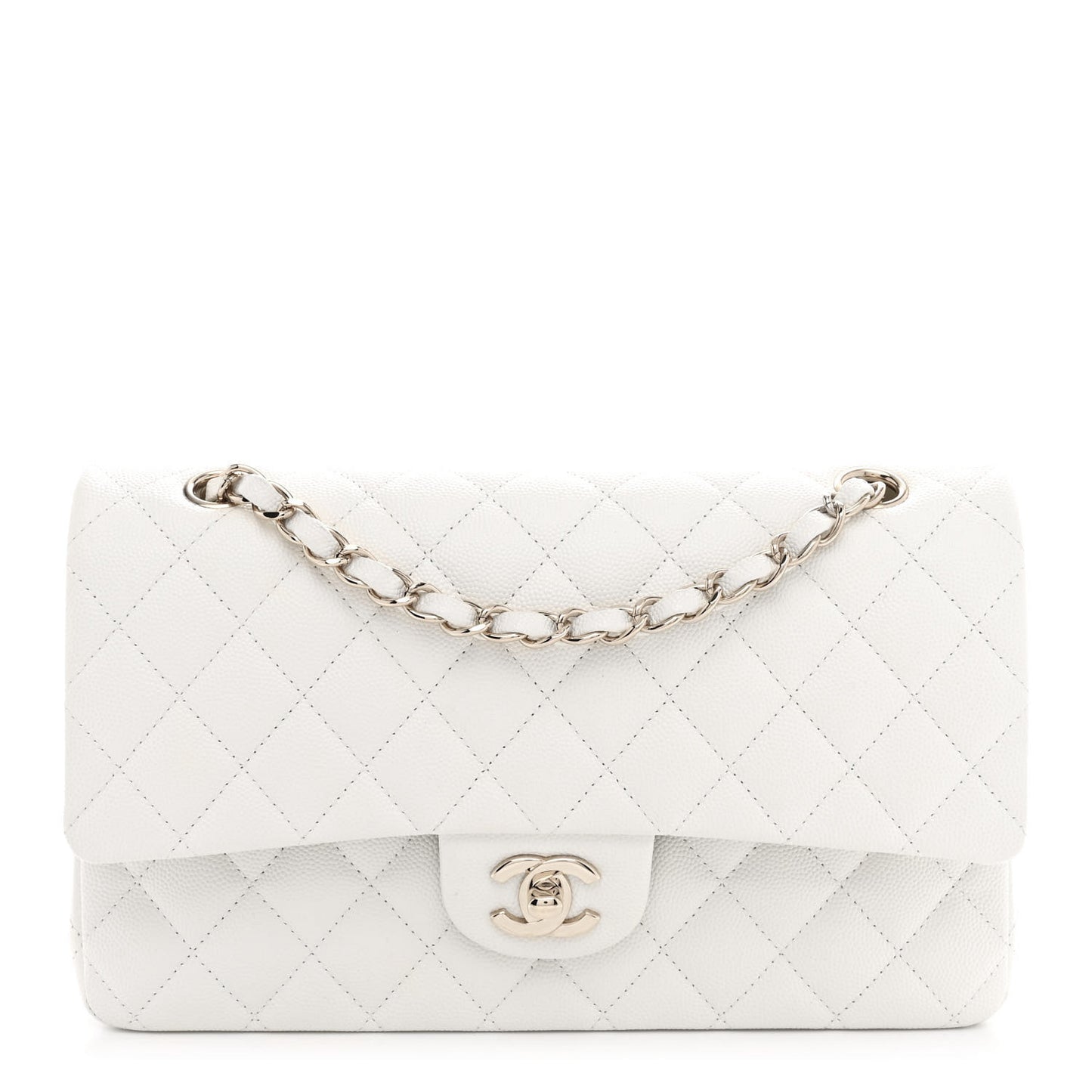 Caviar Quilted Medium Double Flap White