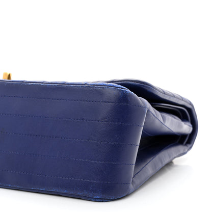 Chanel Lambskin Chevron Quilted Jumbo Double Flap Blue 10 of 15