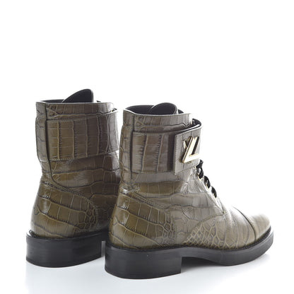 Louis Vuitton Calfskin Crocodile Embossed Wonderland Ranger Boots 36 Kaki 4 of 8
