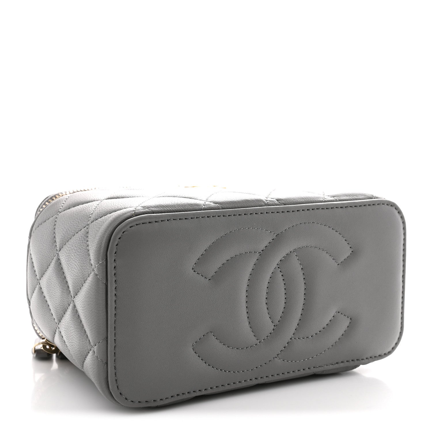 Chanel Lambskin Quilted Metal Small Top Handle Vanity Case With Chain Grey 4 of 11