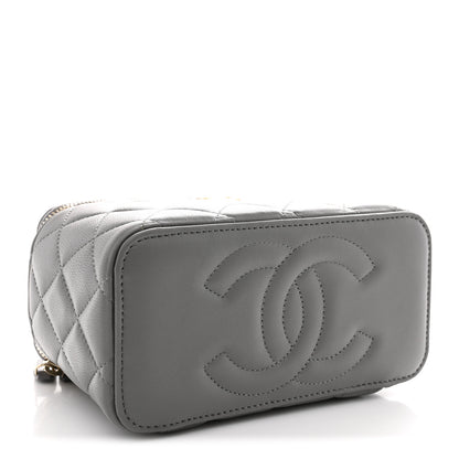 Chanel Lambskin Quilted Metal Small Top Handle Vanity Case With Chain Grey 4 of 11
