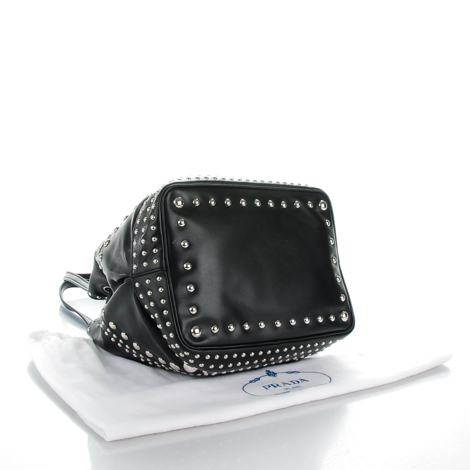 Prada Soft Calf Studded Drawstring Bag Nero Black 4 of 8
