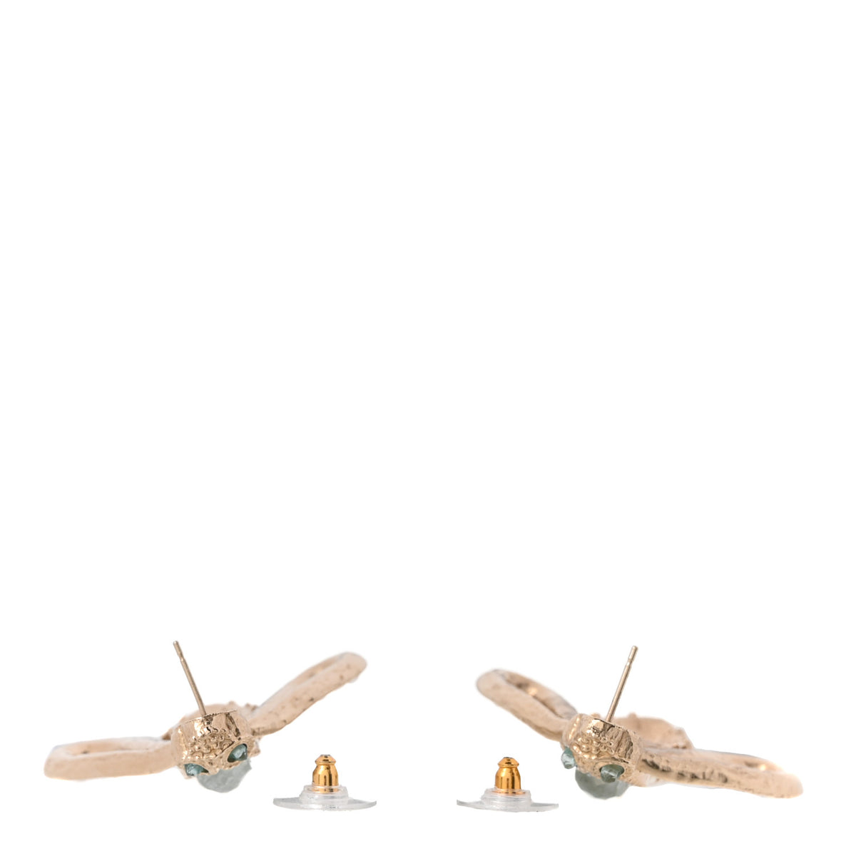 Chanel Metal Crystal Pearl Resin CC Bee Earrings Gold Turquoise 3 of 5