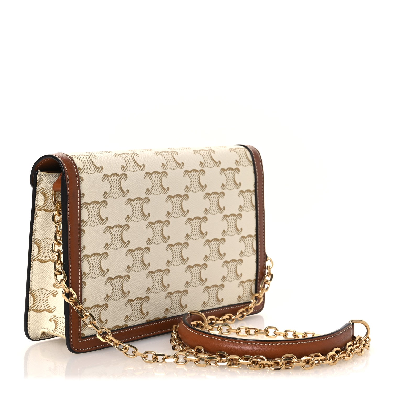 Celine Triomphe Canvas Calfskin Maillon Wallet on Chain White 3 of 12