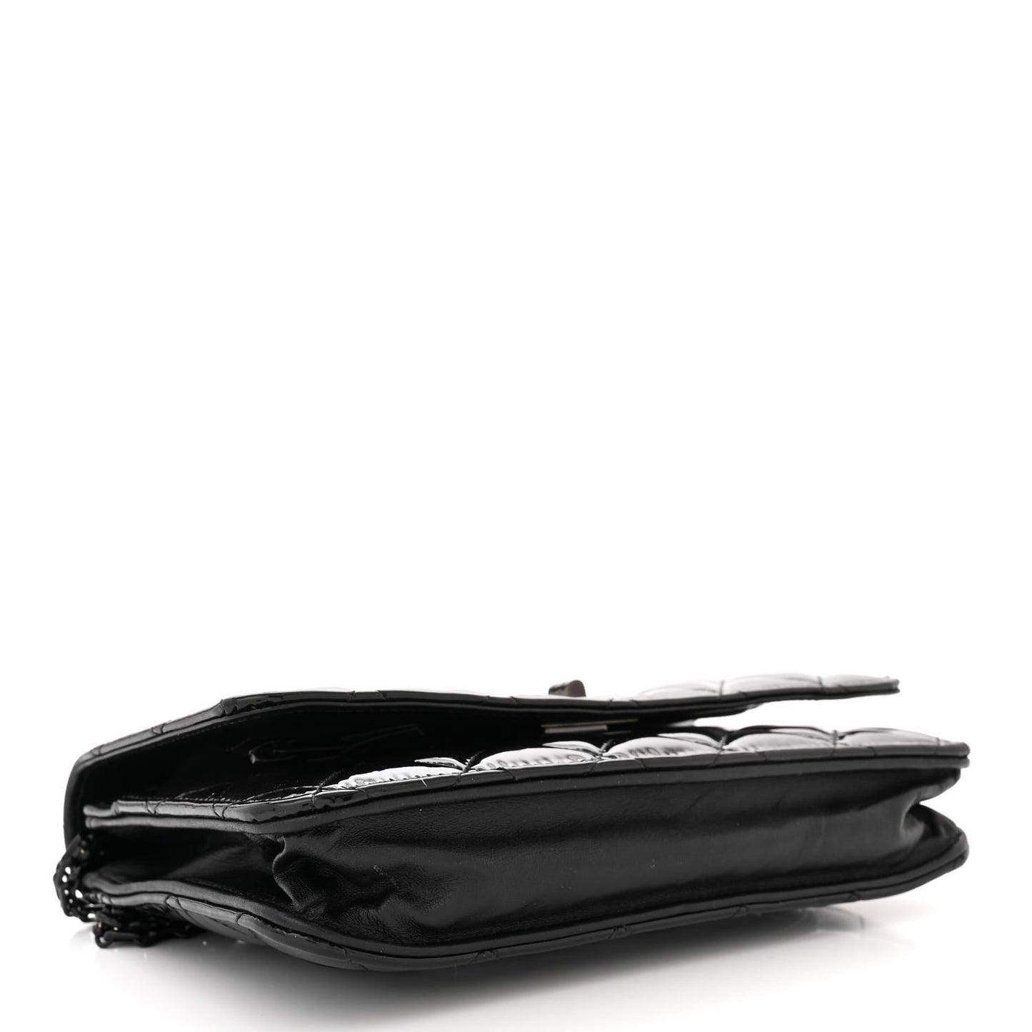 Patent Calfskin Quilted Reissue Wallet On Chain WOC Black