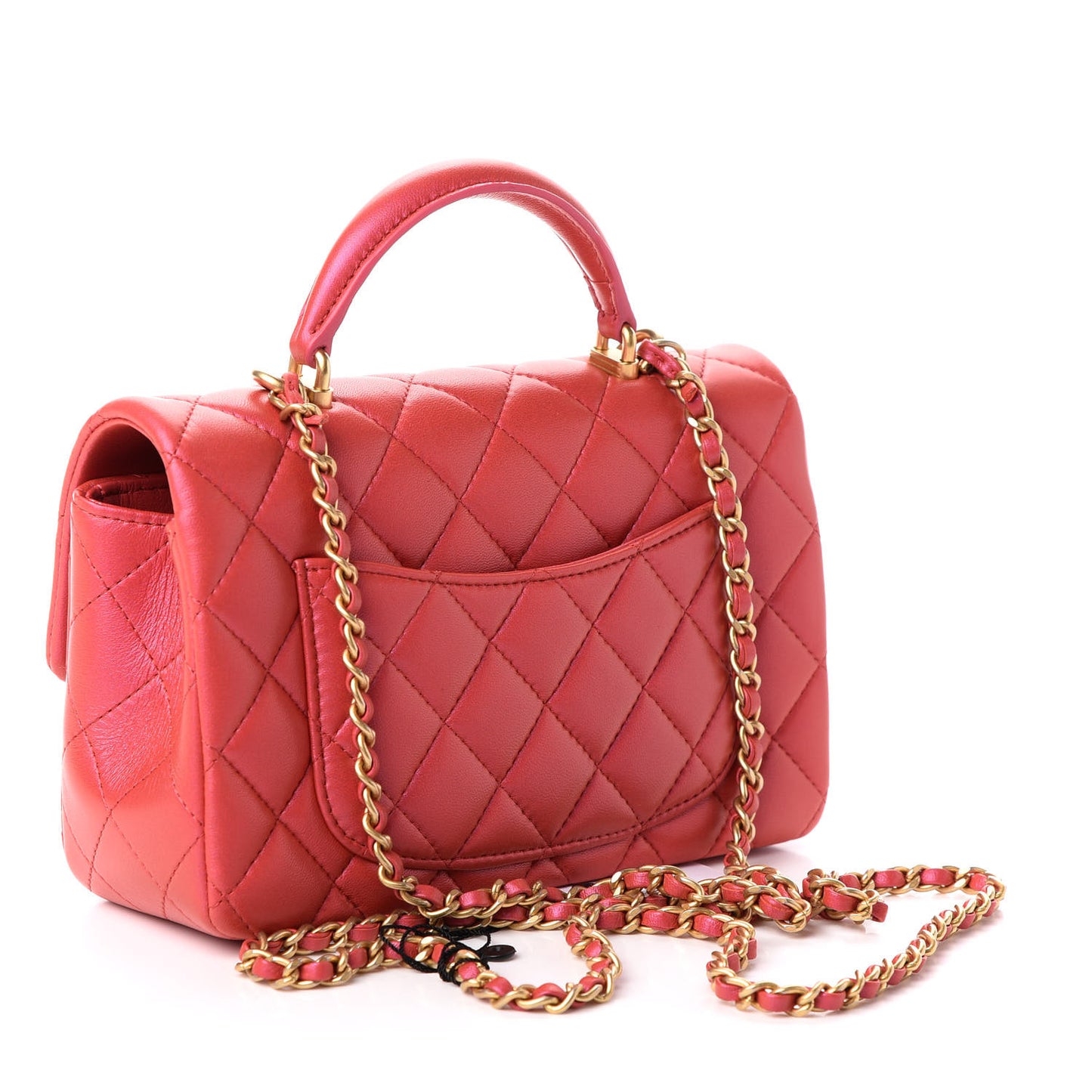 Iridescent Lambskin Quilted Mini Top Handle Rectangular Flap Red