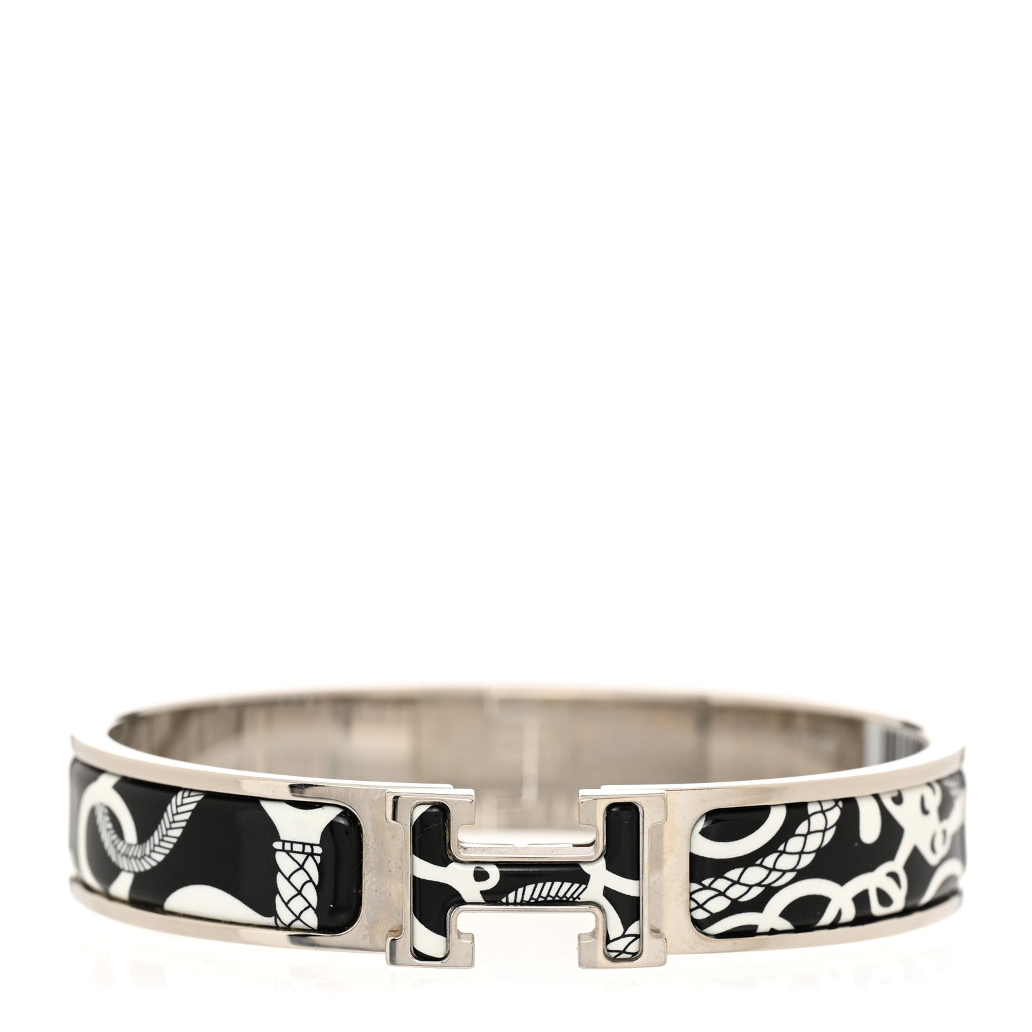 Hermes Enamel Printed Panoplie Equestre Narrow Clic Clac H Bracelet GM Positif Negatif 1 of 4