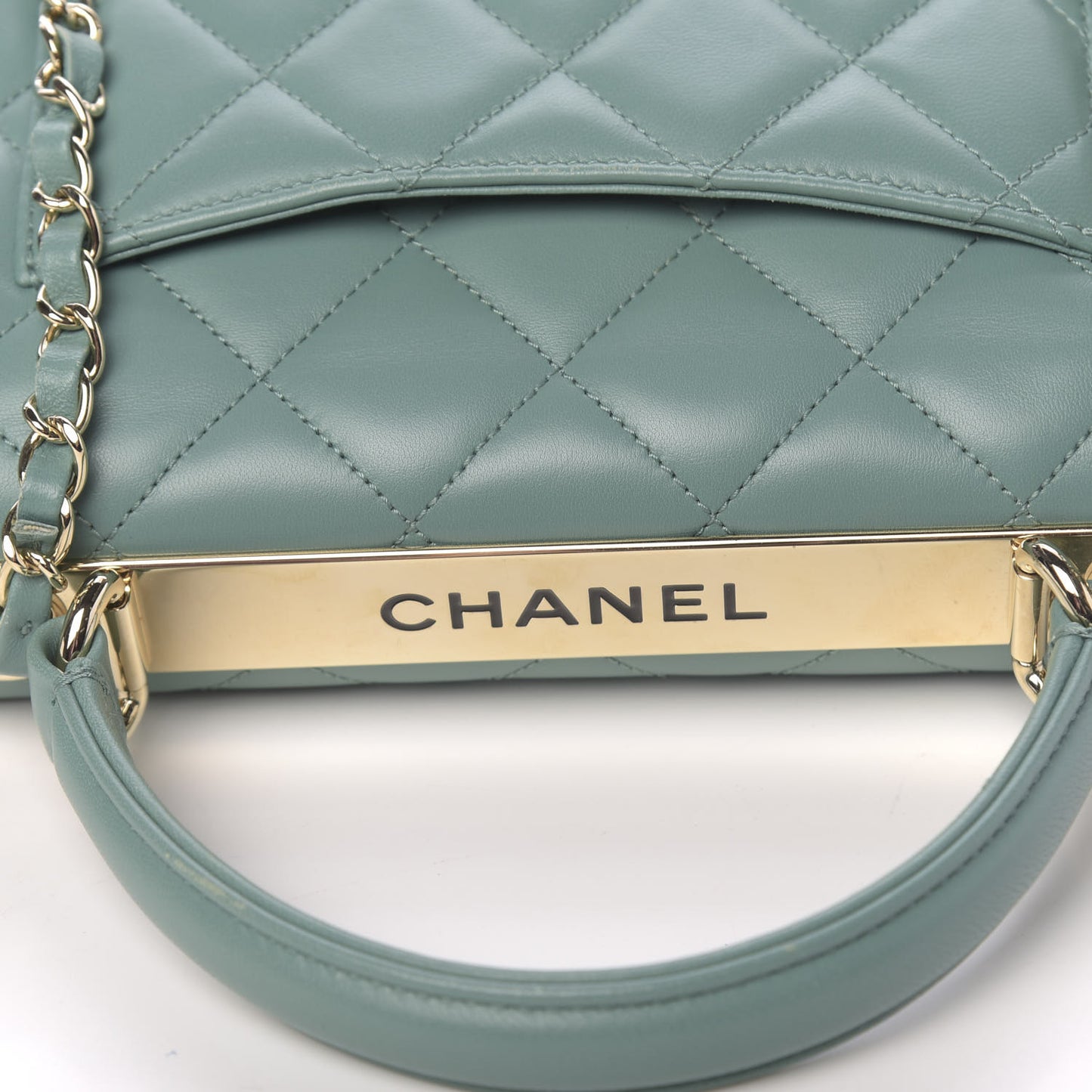 Lambskin Quilted Small Trendy CC Flap Dual Handle Bag Light Green