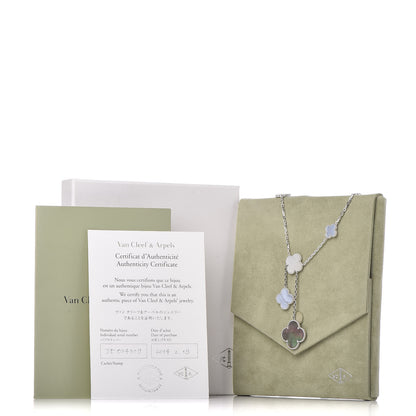 Van Cleef & Arpels 18K White Gold Mother of Pearl Chalcedony 6 Motifs Magic Alhambra Necklace 7 of 7