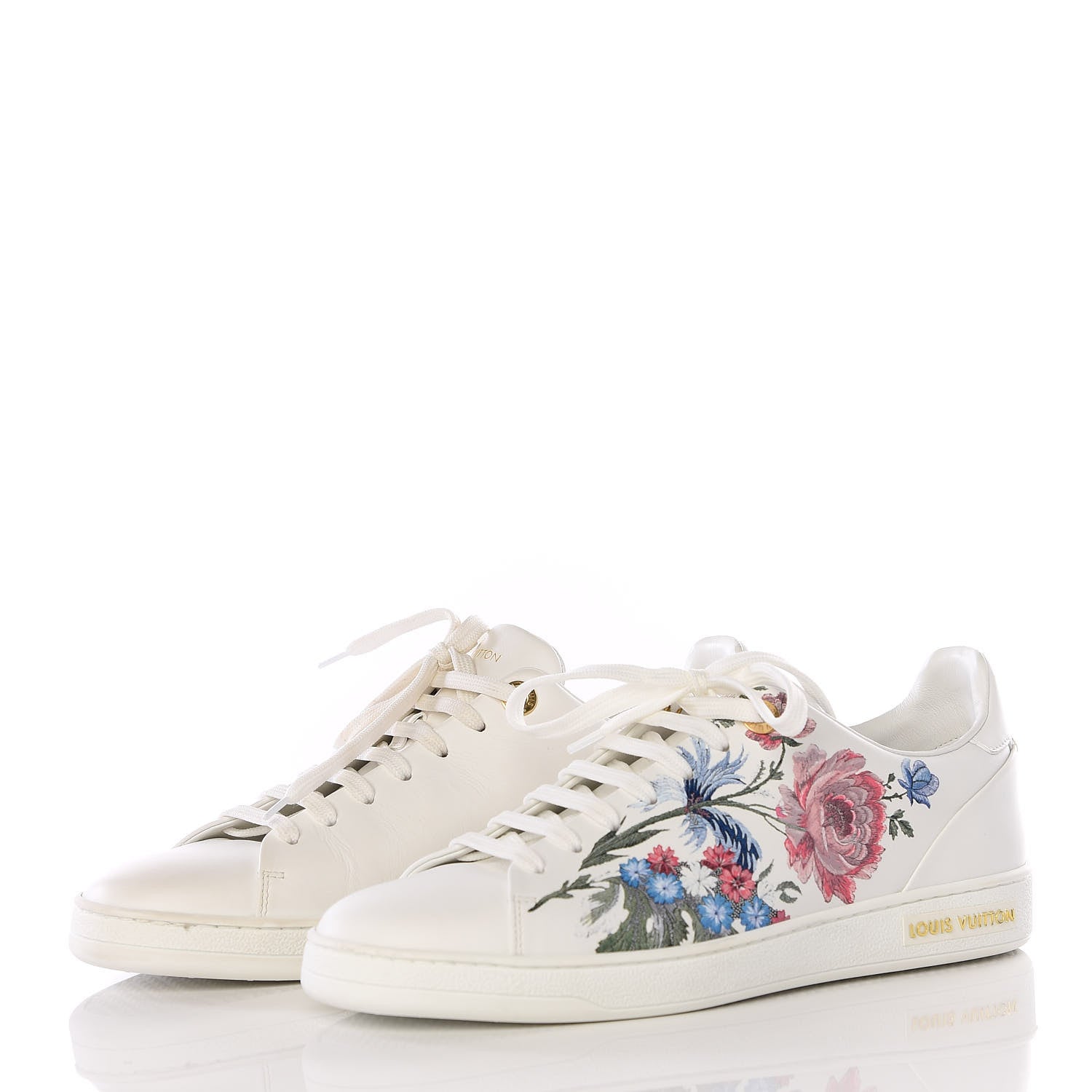 Louis Vuitton Calfskin Floral Frontrow Sneakers 37.5 White 2 of 11