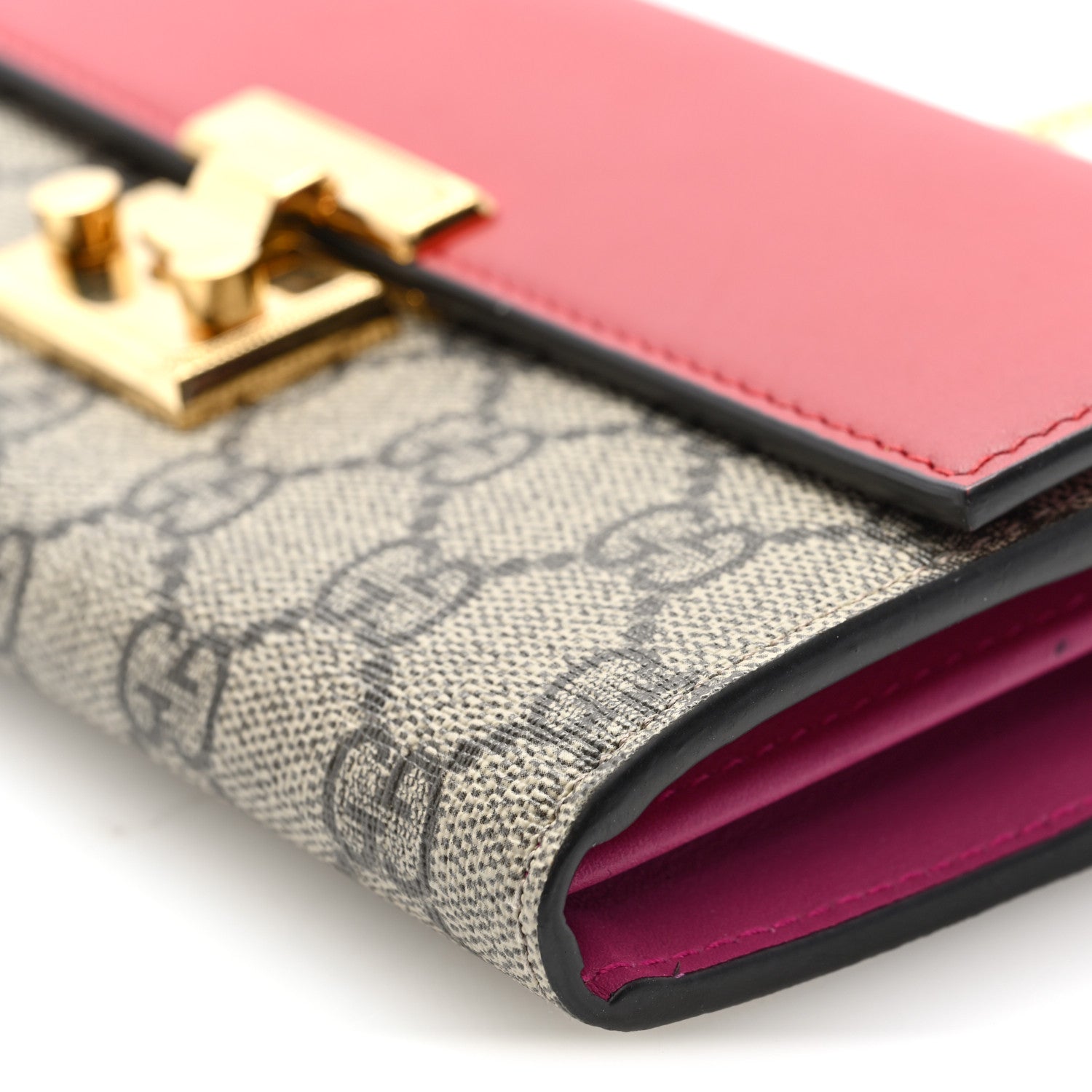 Gucci GG Supreme Monogram Moon Calfskin Padlock Continental Chain Wallet Beige Ebony Hibiscus Red New Rosette 9 of 9