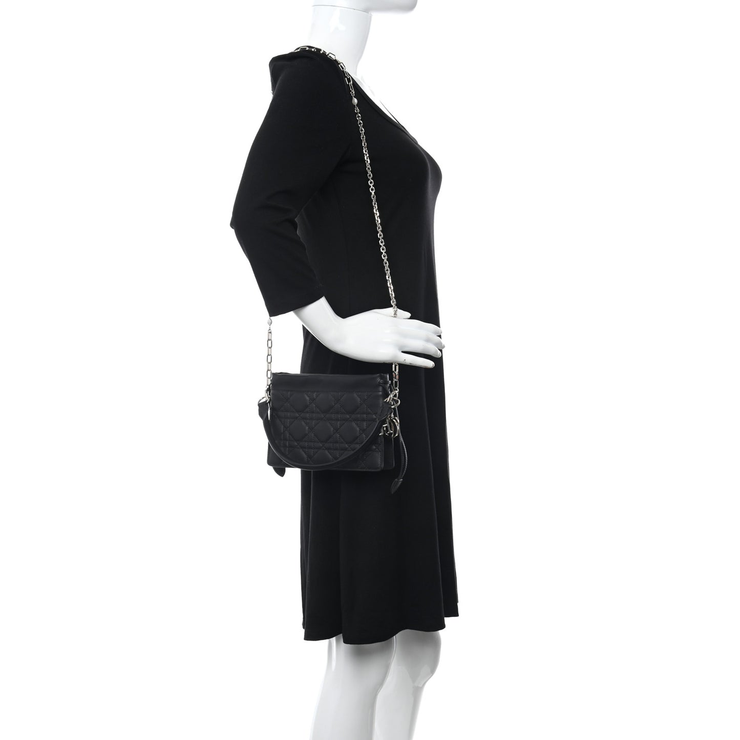 Lambskin Cannage Mini Top Handle Drawstring Bag Black