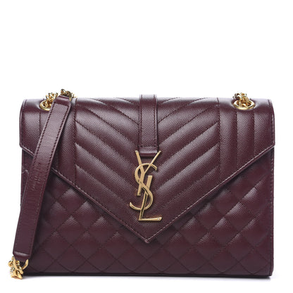 Saint Laurent Grain De Poudre Textured Mixed Matelasse Medium Triquilt Monogram Satchel Rouge Legion 1 of 12