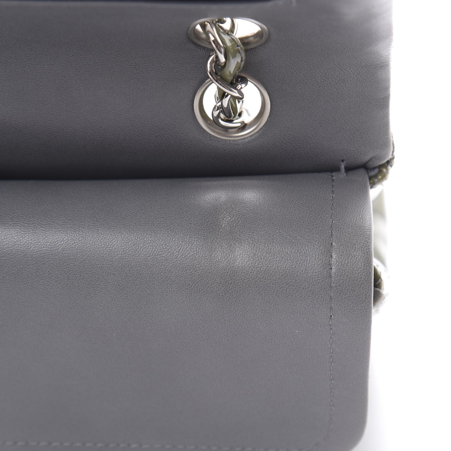 Patent Calfskin Quilted Medium Double Flap Grey