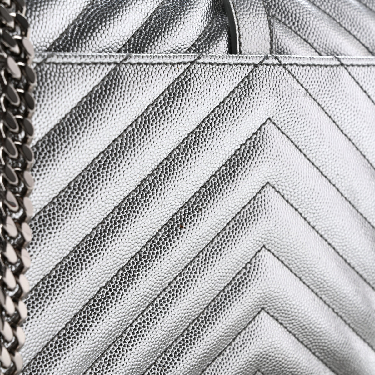 Metallic Grain De Poudre Matelasse Chevron Medium Monogram Satchel Silver