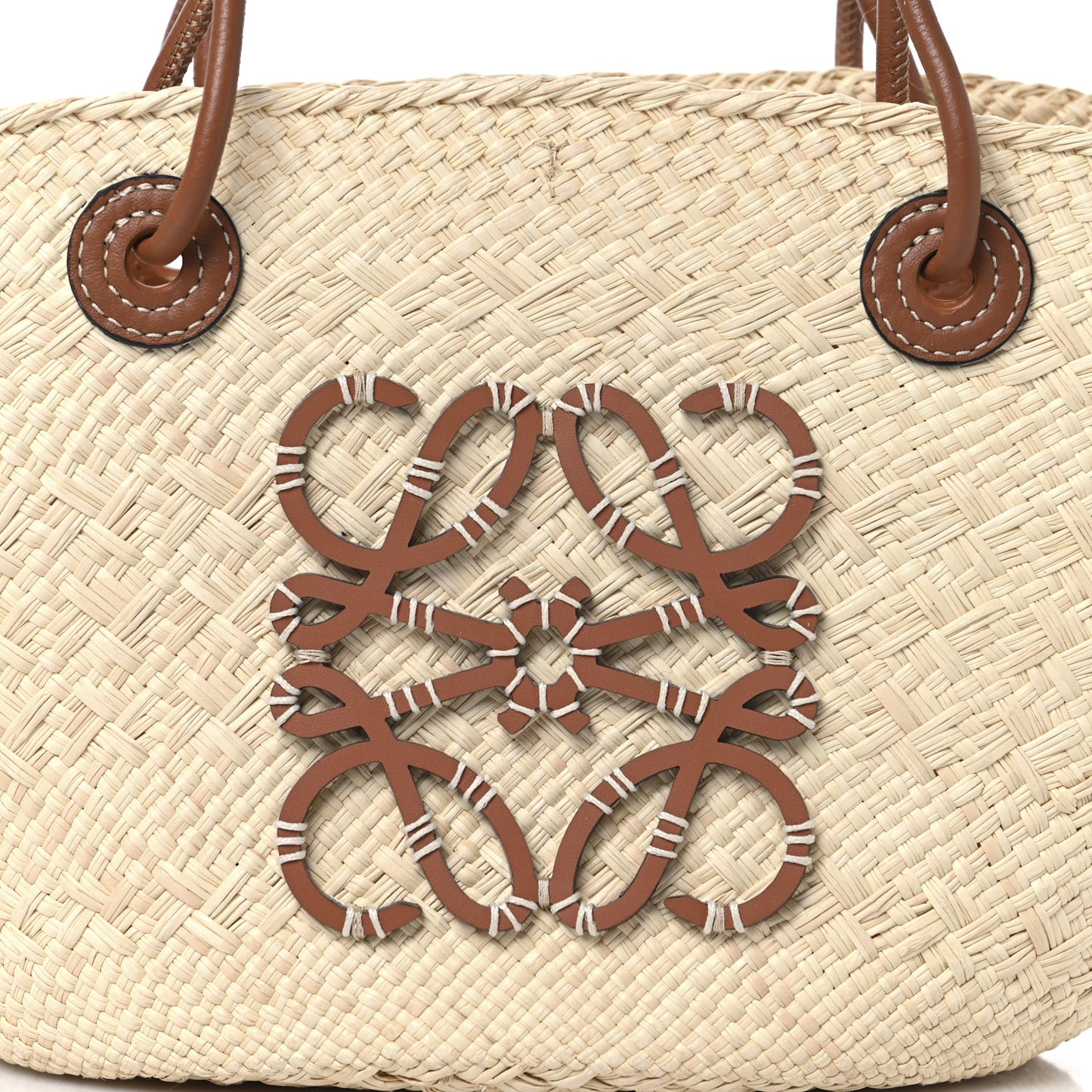 Calfskin Raffia Paulas Ibiza Small Anagram Basket Tote Bag Natural Tan