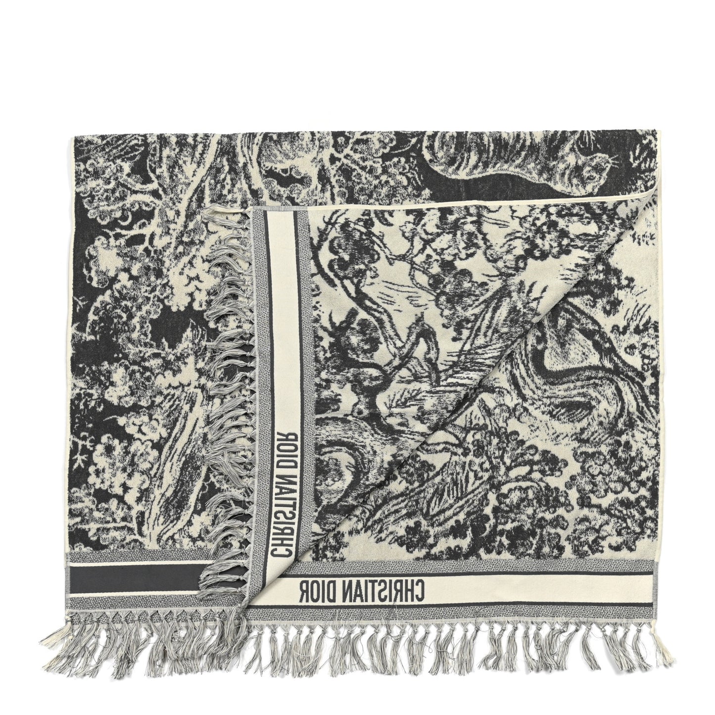 Cotton Toile De Jouy Reverse Towel Grey Ivory