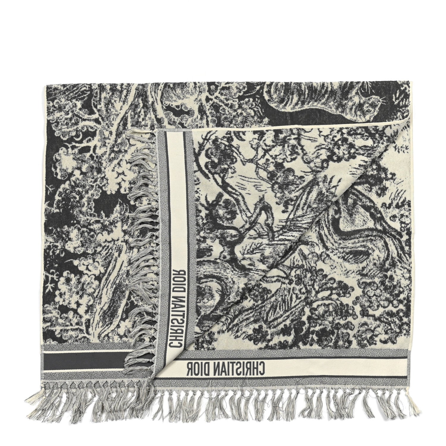 Christian Dior Cotton Toile De Jouy Reverse Towel Grey Ivory 2 of 4