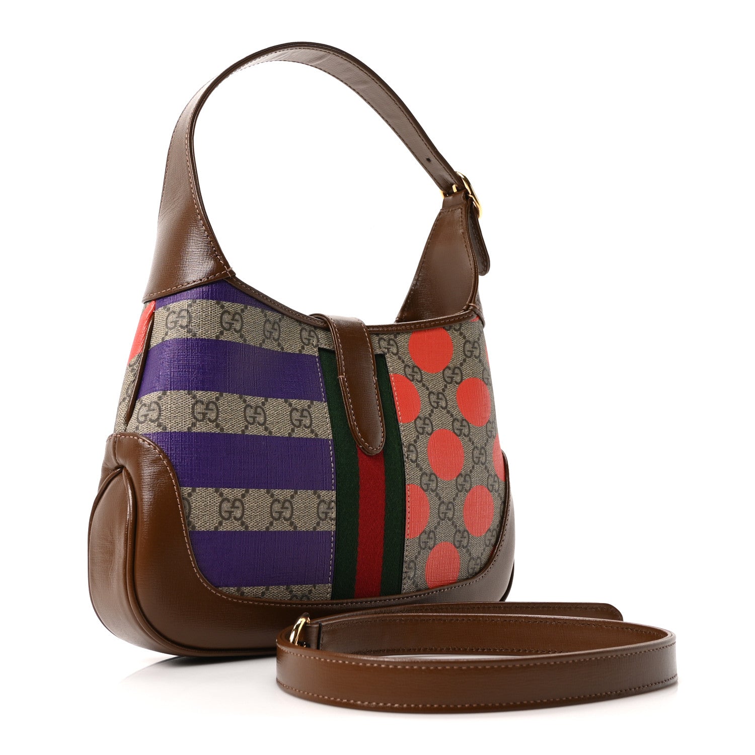 Gucci GG Supreme Monogram Azalea Calfskin Print Web Small Jackie 1961 Hobo Multicolor 3 of 10