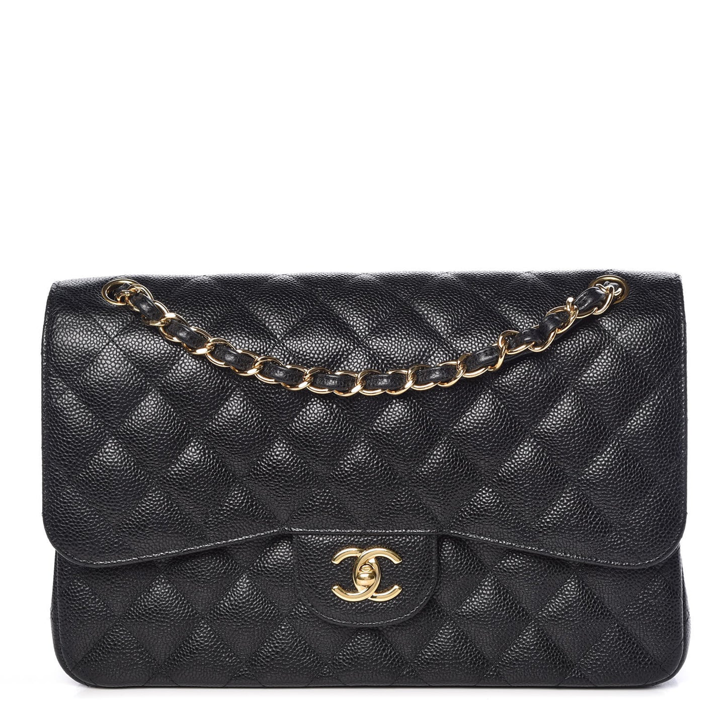 Caviar Quilted Jumbo Double Flap Black