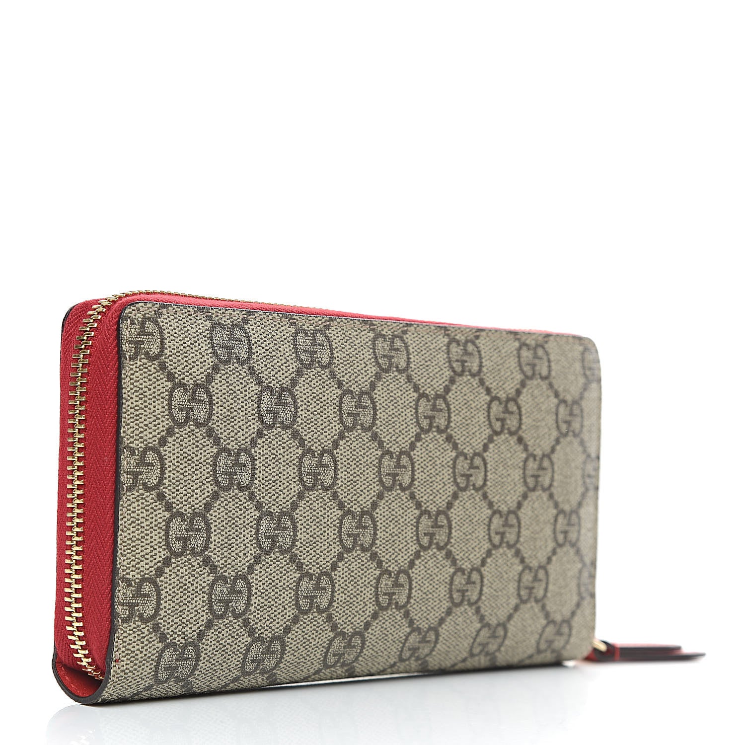 Gucci GG Supreme Monogram Bosco Patch Zip Around Wallet Beige Malva Hibiscus Red 3 of 7