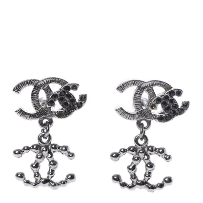 Chanel Metal Bead Crystal Double CC Drop Earrings Ruthenium 1 of 4