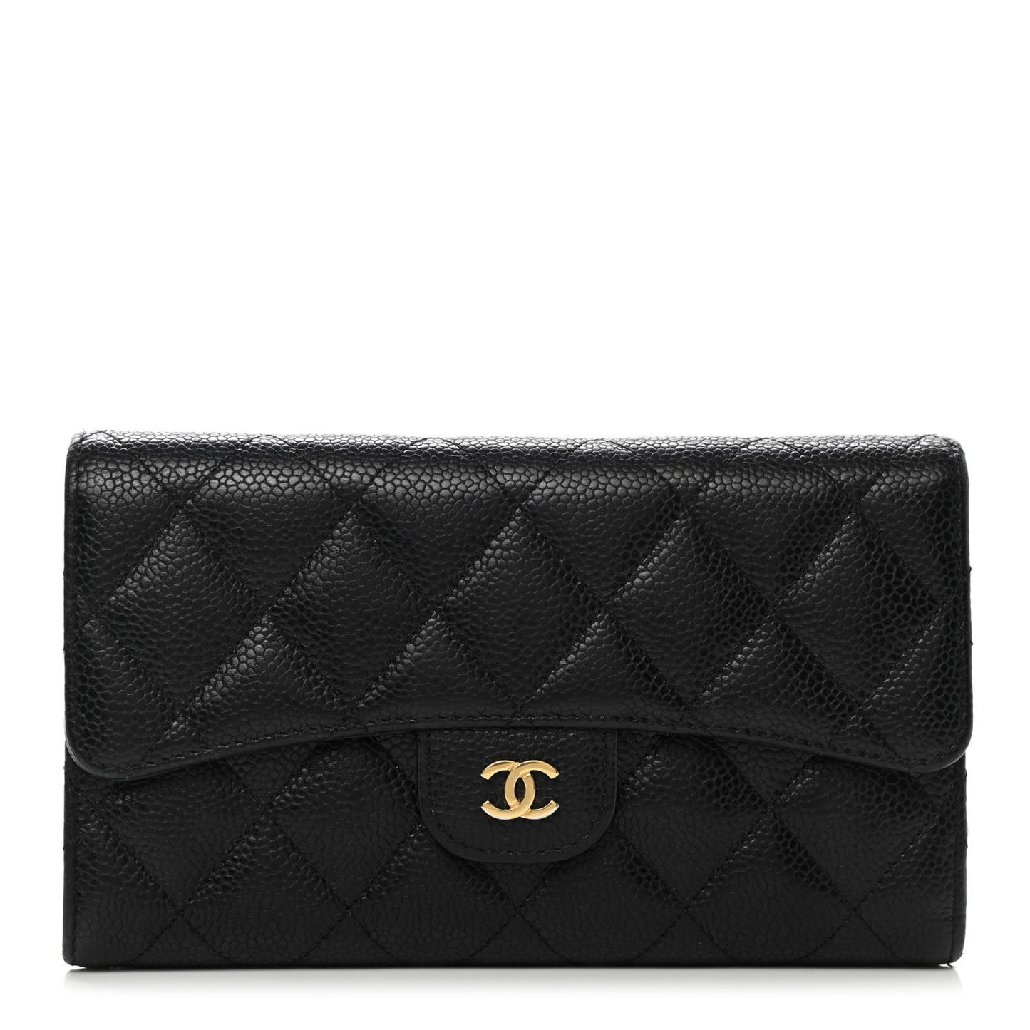Caviar Quilted Large Gusset Flap Wallet Black